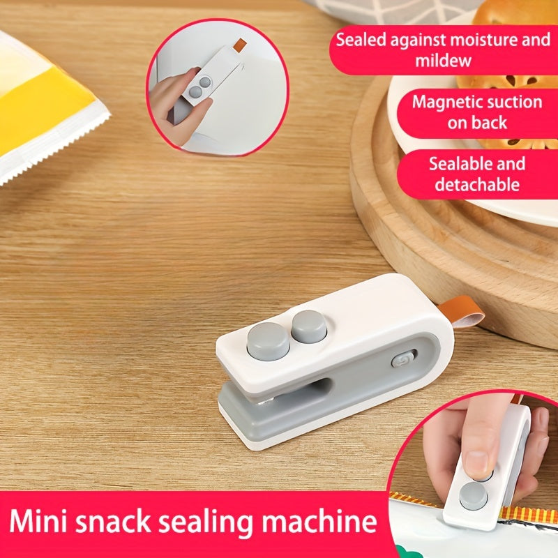 Mini Portable Snacks Bag Sealer: Rechargeable 2-in-1 Heat Sealer with Cutter for Chip Bags, Plastic Bag Re-sealer, Small Sealing Machine with Cutter Blade, Heat Vacuum Sealer, USB Rechargeable
