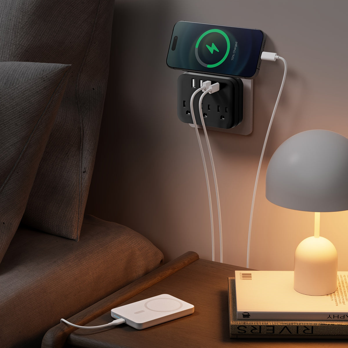 7-in-1 Multi Plug Outlet Extender With USB, Electrical Wall Outlet Splitter With 4 USB Ports (1 USB C) And 3 Outlet, Wall Charger Adapter Power Strips For Office, Bedside, Travel