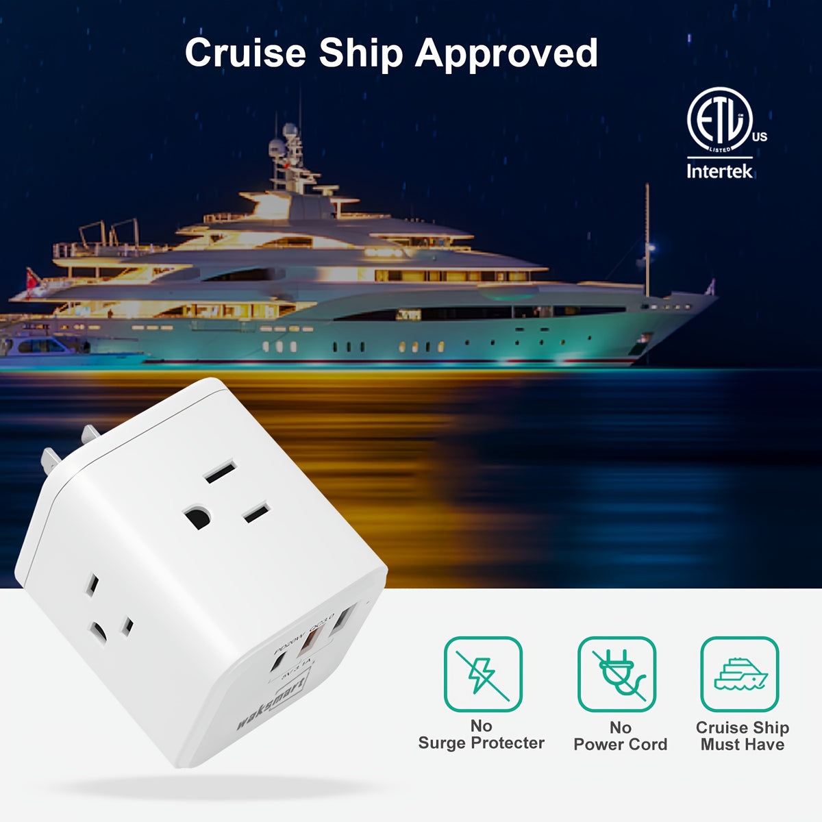 Multi Plug Outlet Extender 3 USB Ports (1 USB-C) 3 AC Outlets, Waksmart Wall Outlet Splitter, USB Wall Charger For Home, Office, Dorm, Travel Essentials, 15A/1875W ETL Listed