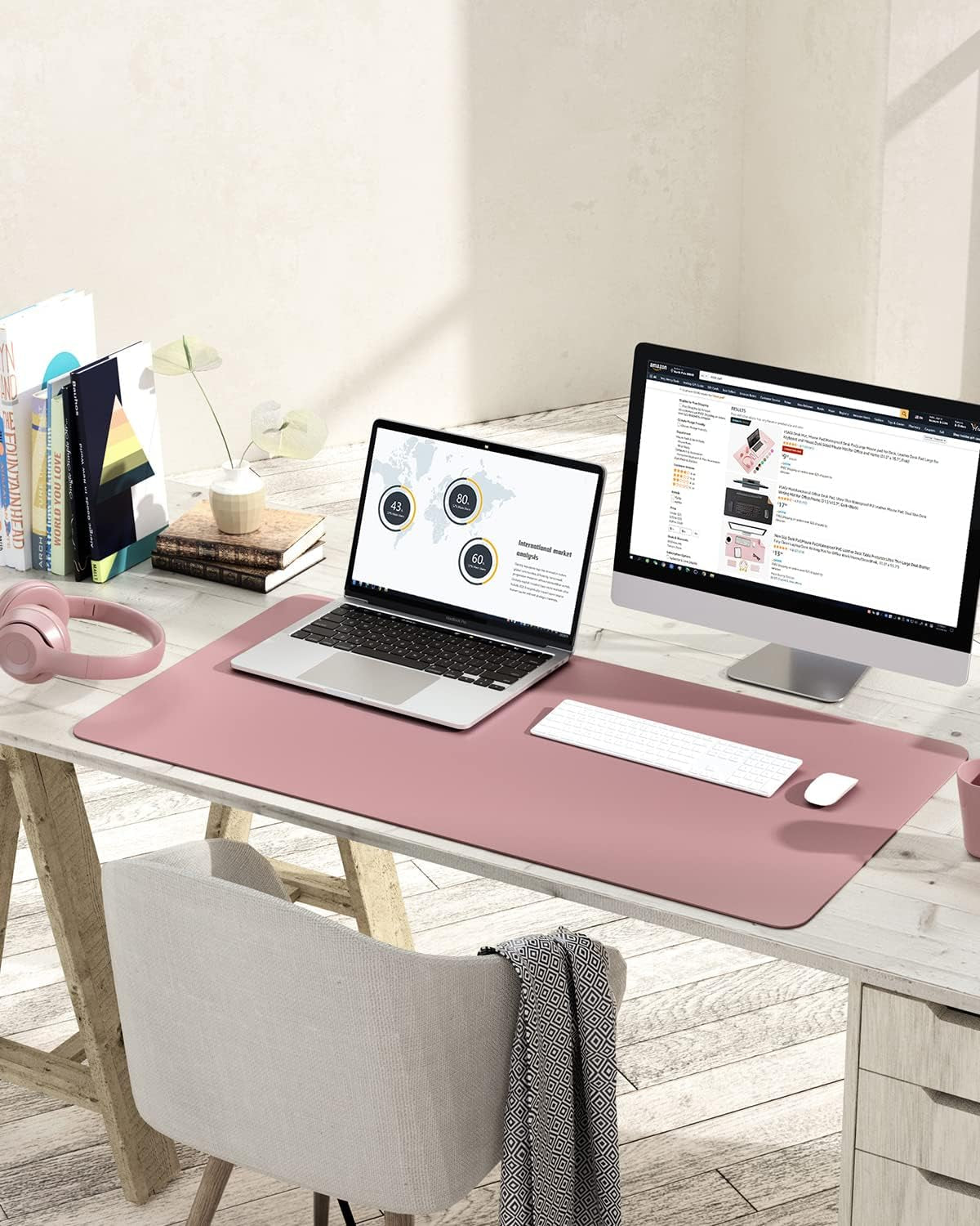 Non-Slip Desk Pad, Waterproof PVC Leather Desk Table Protector, Ultra Thin Large Mouse Pad, Easy Clean Laptop Desk Writing Mat for Office Work/Home/Decor(Dark Pink, 35.4&quot; X 17&quot;)