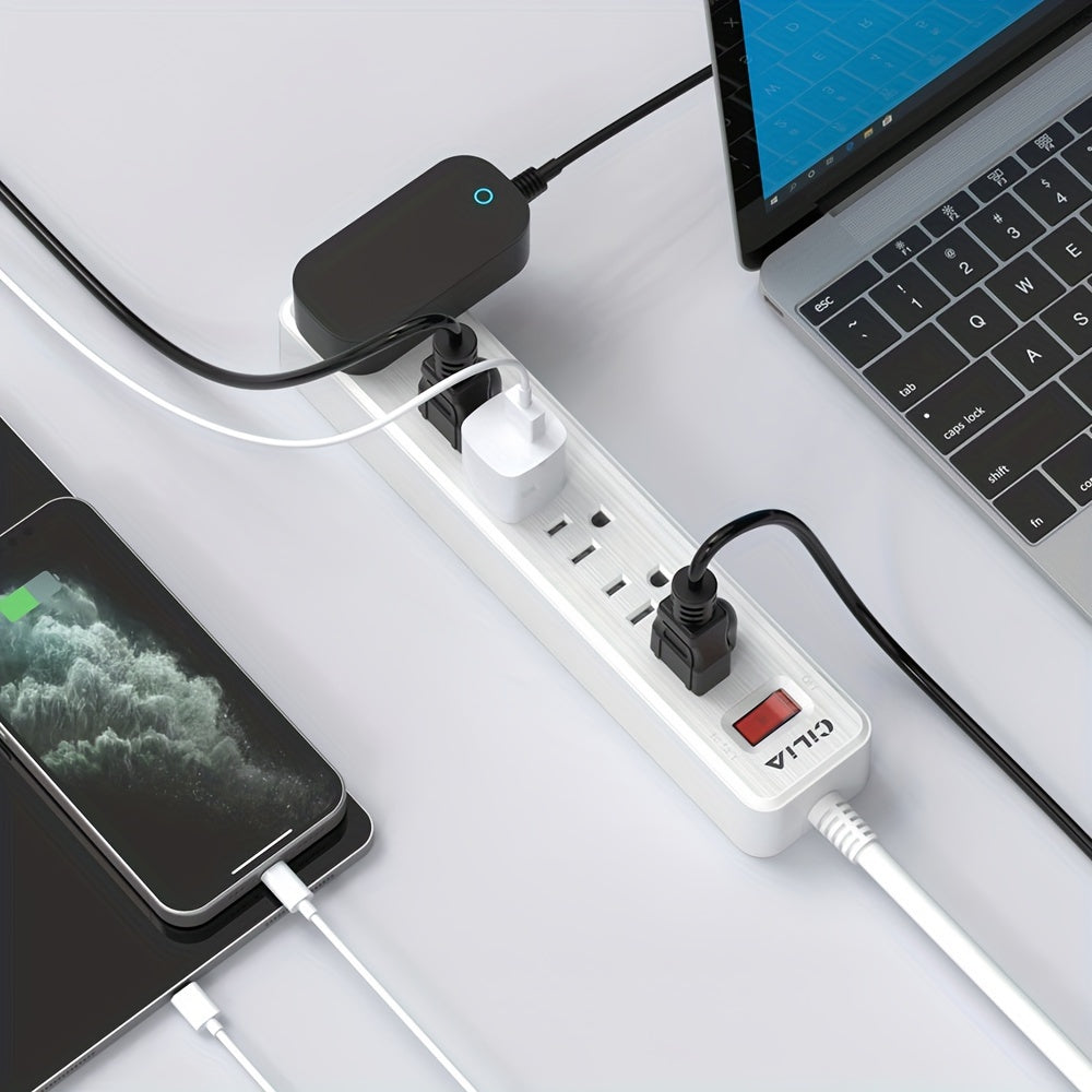 1pc Household Office Universal, US Specification Multi-hole High-power Socket, Row Plug-in Cable Board, Table Wall Dual-use, 6 DC Jacks, 59.06inch Cable Length, PVC Outer Packaging