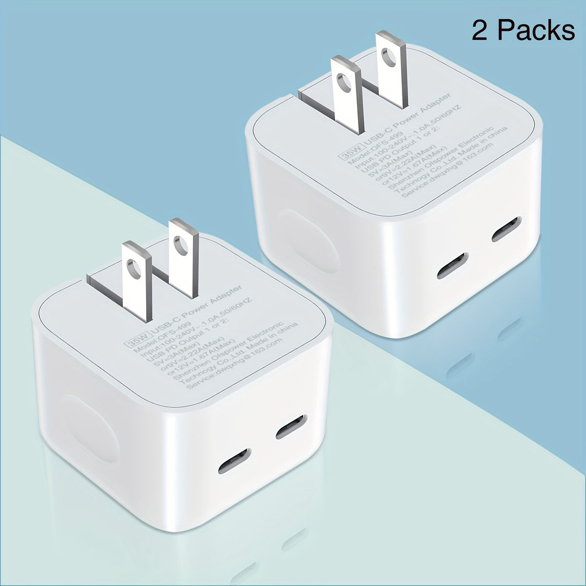 2-Pack Compact Dual USB-C Port Power Adapter - Fast Foldable Wall Charger with C to C Cable - Compatible with iPhone 14 Pro Max/14 Pro/iPhone 13/12/11, iPad, and More