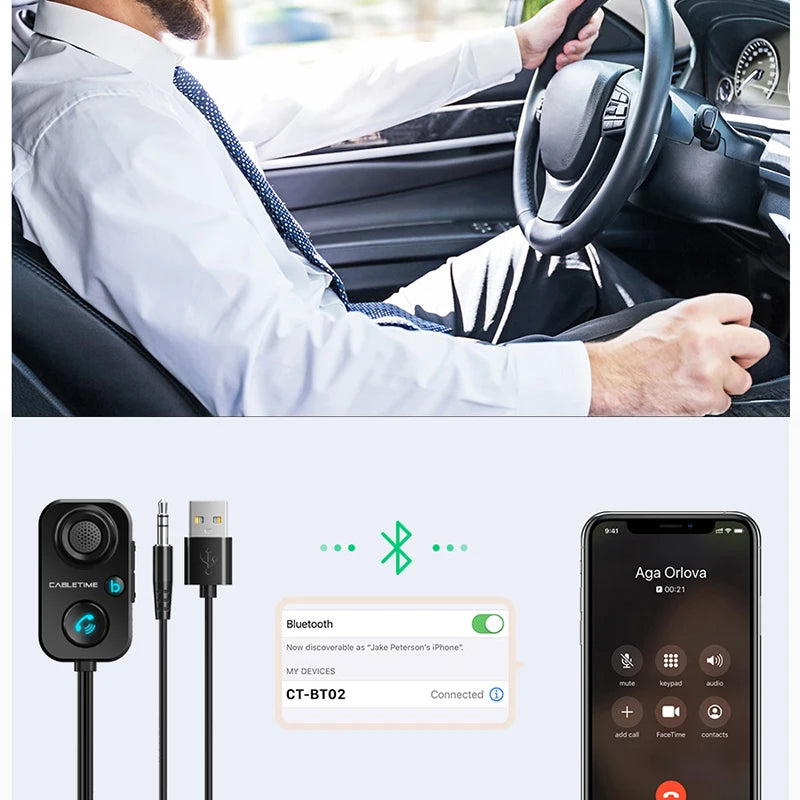 Bluetooth Receiver 5.1 AUX Audio 3.5Mm Wireless Adapter for Hands-Free Car Amplifier Speaker Headphone C416
