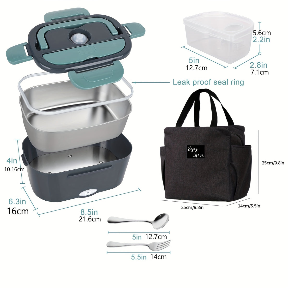 Electric Lunch Box Food Warmer, Portable For Car &amp; Home Leak Proof, Lunch Microwave Bento Box With Stainless Steel Container 50.72 Oz, 110V/12V/24V