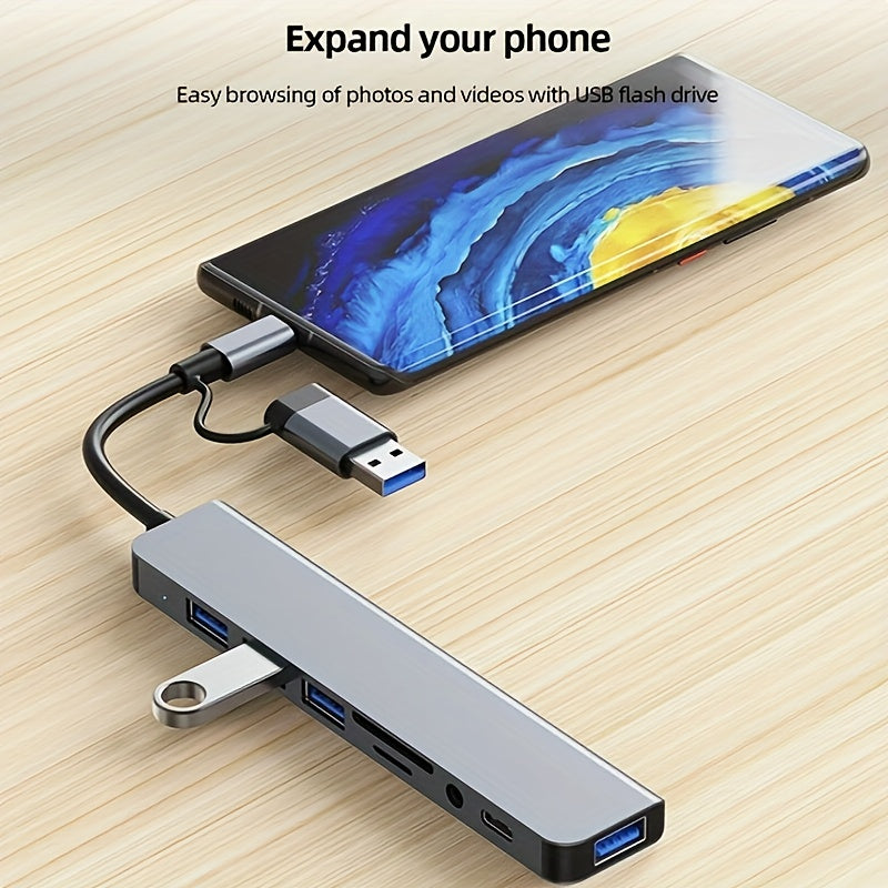 8-Port USB C Hub - Expand Your Laptop&#39;s Capabilities with USB 3.0, USB 2.0, Micro SD/TF Card Reader, Microphone/Audio, and More - Ideal for MacBook Pro, iMac, iPad Pro, and Other USB-C Devices