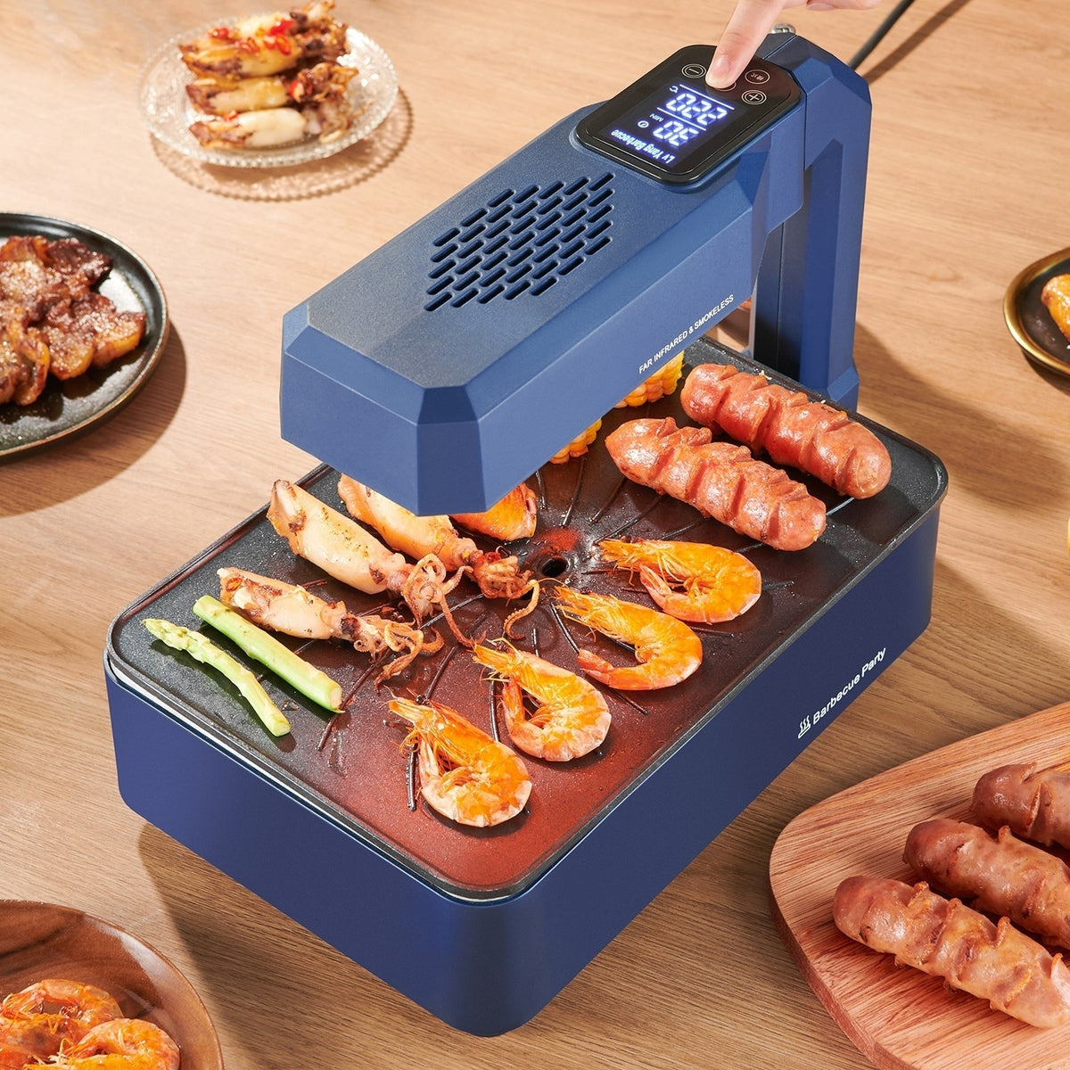 1100W LCD Touch Screen Barbecue Oven Home Smokeless Electric Grill Indoor Non-stick Barbecue Machine Infrared Barbecue Pot Skewer Machine