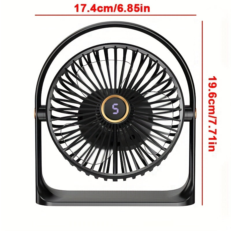 Portable LED Desk Fan with Night Light, 5-Speed Mini USB Table Fan, 360° Adjustable Tower Fan, LED Display, USB Charging, 1200mAh Rechargeable Lithium Battery for Home, Desktop &amp; Office Use