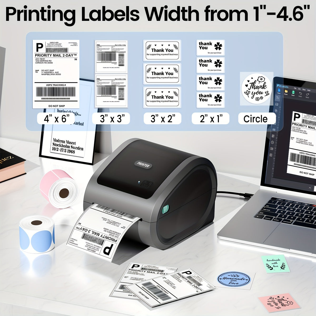 Itari Shipping Label Printer - Wireless Thermal Label Printer For Shipping Packages &amp; Small Business - 4X6 Thermal Shipping Label Printer Compatible With IPad IPhone And Android