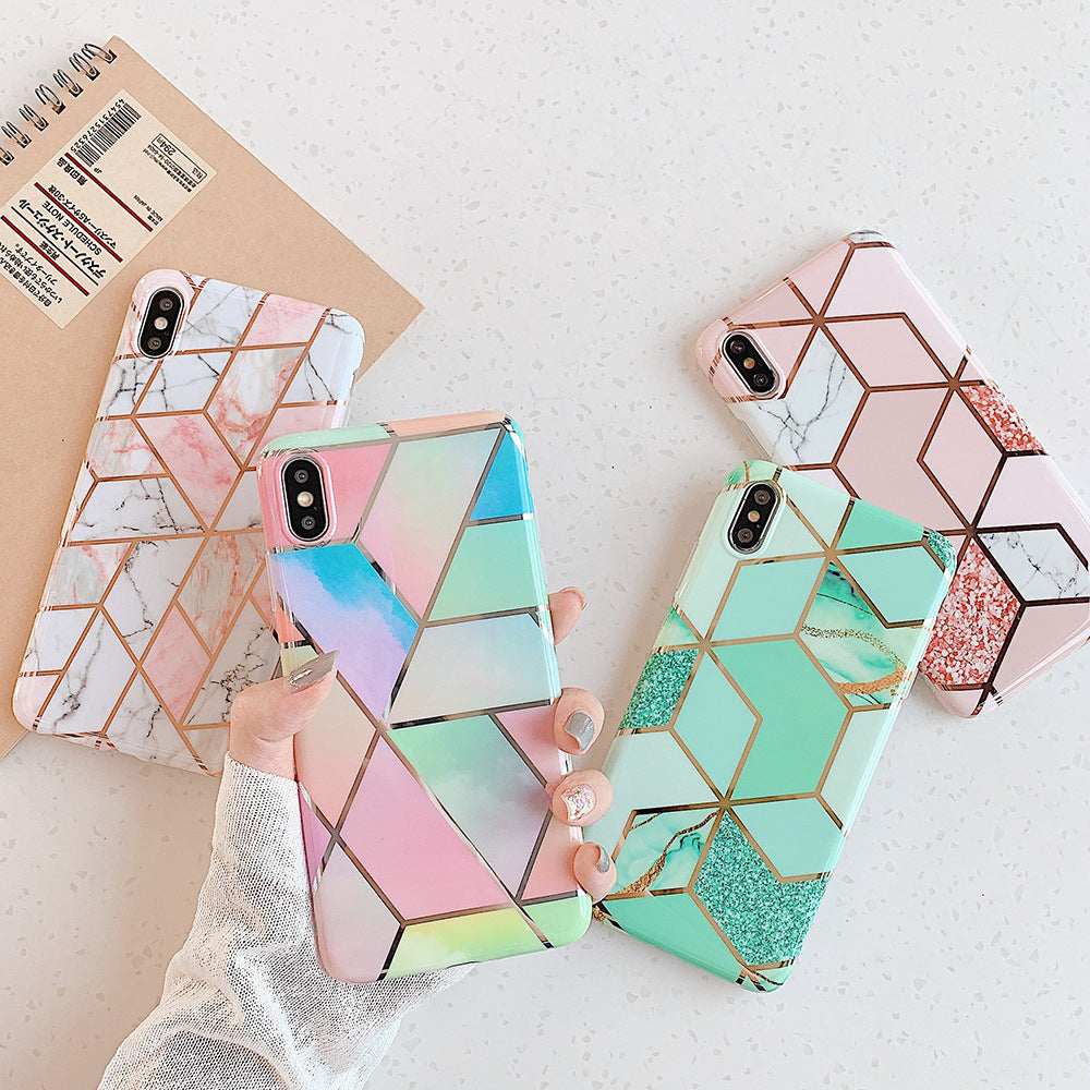 Color: Khaki, Model: iPhone8 7 - Retro geometric marble mobile phone case