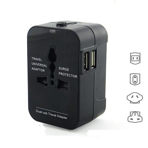Color: Black - Worldwide Power Adapter and Travel Charger with Dual USB ports that works in 150 countries - Stereotech