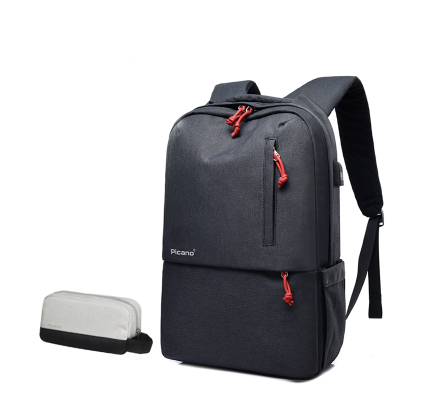 Color: 1601 1 all black2, Size: 2pcs - Cross border Picano custom computer bag backpack leisure student package men and women multi-functional USB charging knapsack