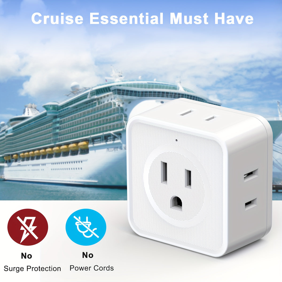 1pc Multi Plug Wall Adapter With 5 Outlets, NO Surge Protection, Outlet Extender Wall Charger For Cruise, Dorm, Travel, Home, Office