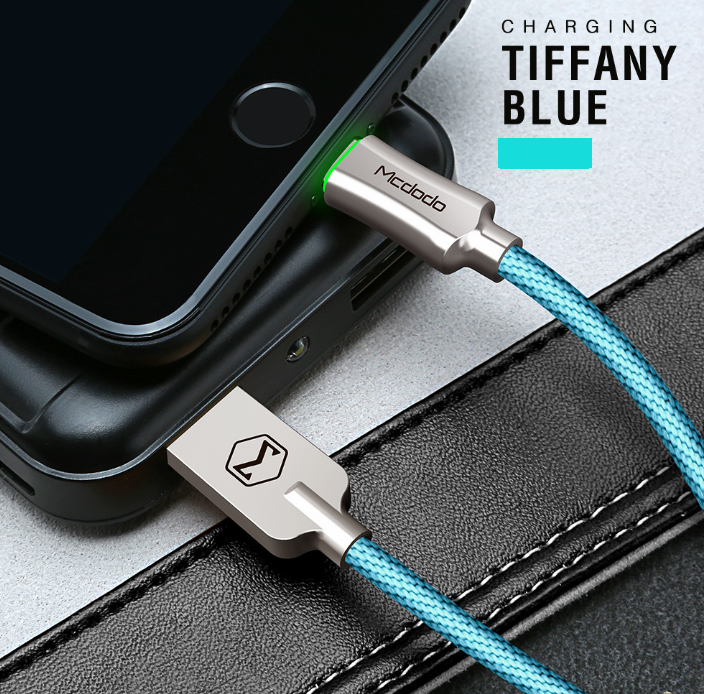 Color: Blue, Size: 1.8m - Intelligent Power-off Aluminum Alloy Braided Fast Charging Line