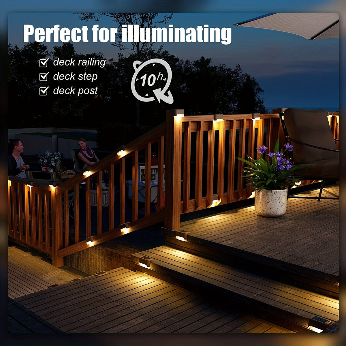 4pcs Solar Powered Outdoor LED Deck Lights - Energy-Efficient, Waterproof, and Durable Decorative Lights for Gardens, Fences, Stairs, Steps, Balconies, Yards, Courtyards, and Pathways - Easy Installation, Auto-On at Dusk, and