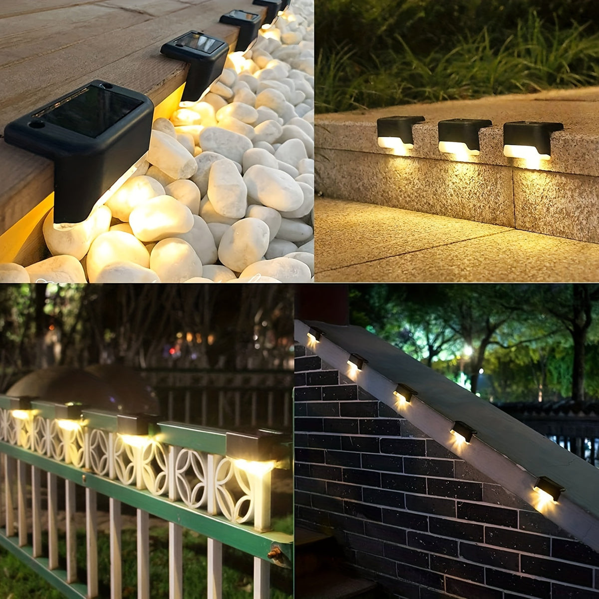 4pcs Solar Powered Outdoor LED Deck Lights - Energy-Efficient, Waterproof, and Durable Decorative Lights for Gardens, Fences, Stairs, Steps, Balconies, Yards, Courtyards, and Pathways - Easy Installation, Auto-On at Dusk, and