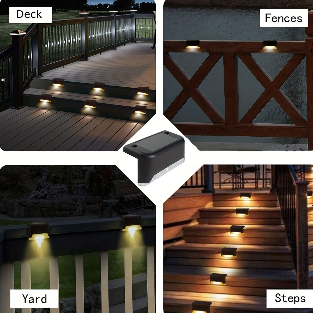 4pcs Solar Powered Outdoor LED Deck Lights - Energy-Efficient, Waterproof, and Durable Decorative Lights for Gardens, Fences, Stairs, Steps, Balconies, Yards, Courtyards, and Pathways - Easy Installation, Auto-On at Dusk, and