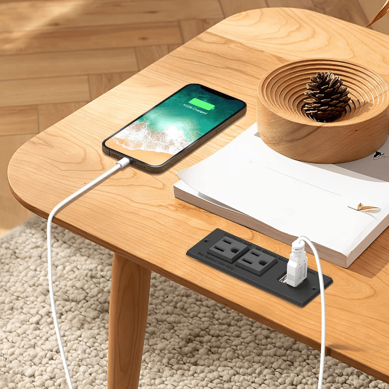 Power Strip With USB, Conference Recessed Power Strip Socket, Power Grommet Power Strip With 2-Outlet &amp; 2 USB Ports