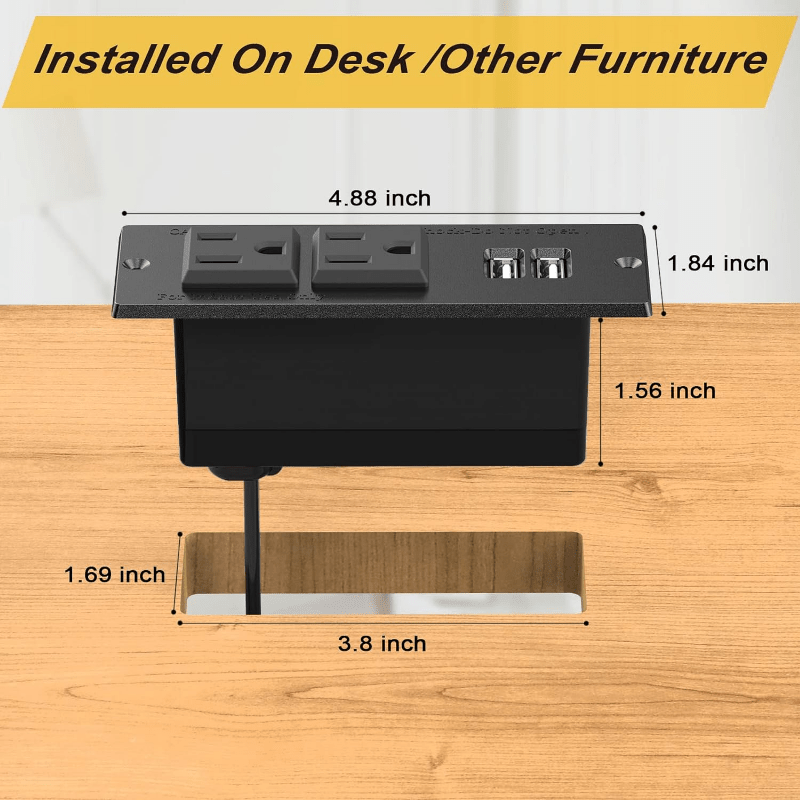 Power Strip With USB, Conference Recessed Power Strip Socket, Power Grommet Power Strip With 2-Outlet &amp; 2 USB Ports