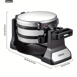 Yabano Belgian Waffle Maker with Double Waffle Plate, Yabano Rotating Waffle Iron with Nonstick Plates, Removable Drip Tray and Cool Touch Handles, Gaufrier Belge, Stainless Steel