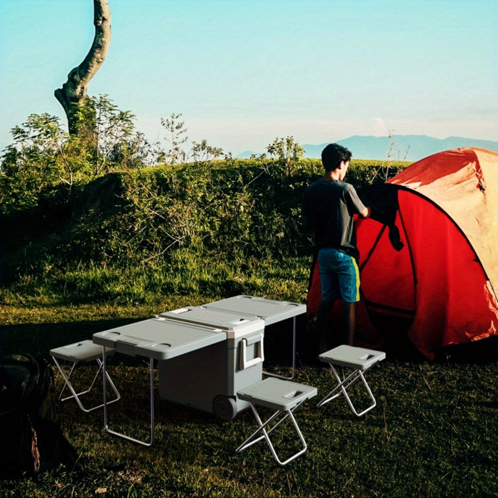 8.45gal Large Capacity Outdoor Cooler With Folding Table &amp; Chair Set - Waterproof, Portable Aluminum Insulated Box For Bbqs, Parties, Picnics, Camping &amp; Hiking