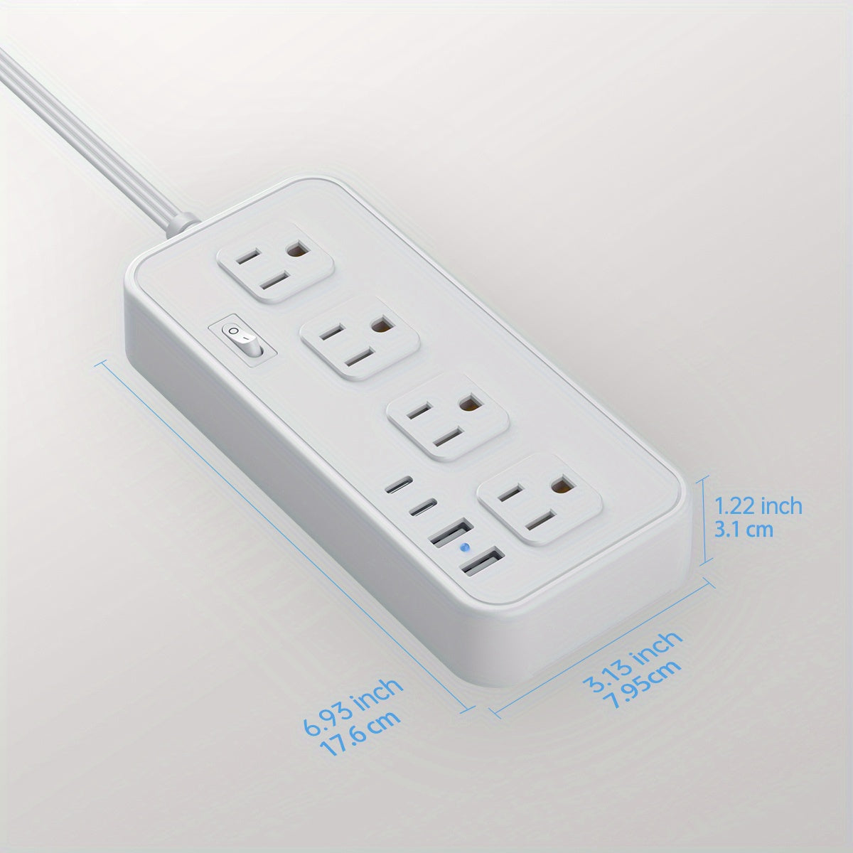 HOTU Wall Mount Power Strip with USB Ports -2 USB-A &amp; 2 USB-C Ports, 110-130V, Surge Protector, Individual Switches, Flat Plug, Ideal for Cruise Ships, Homes, Offices, Bedrooms