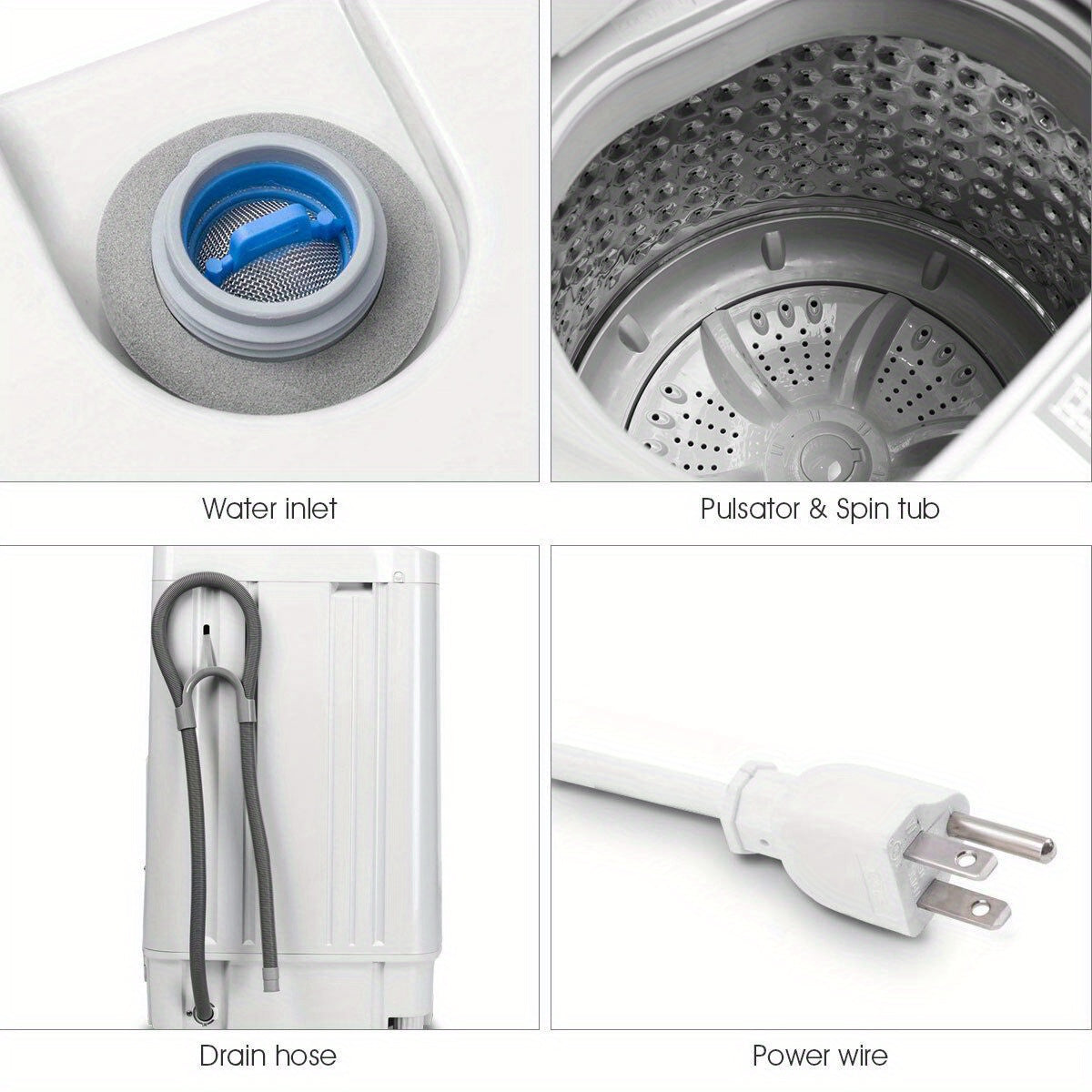 Portable Compact Washing Machine 1.34 Cu.ft Spin Pump 8 Water Level