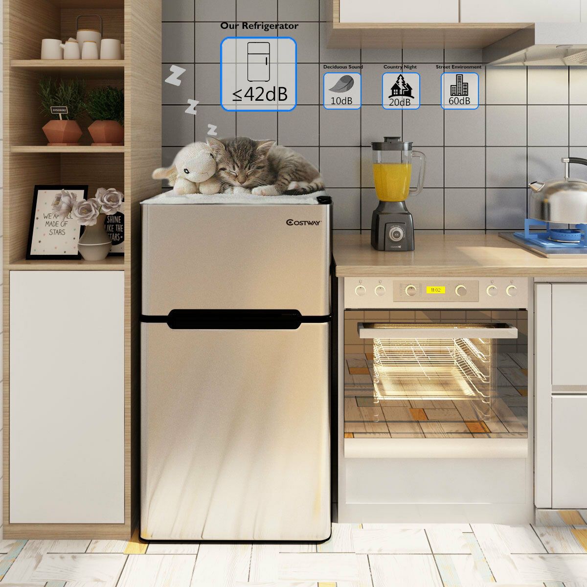 Maxmass Stainless Steel Refrigerator Small Freezer Cooler Fridge Compact 3.2 cu ft. Unit