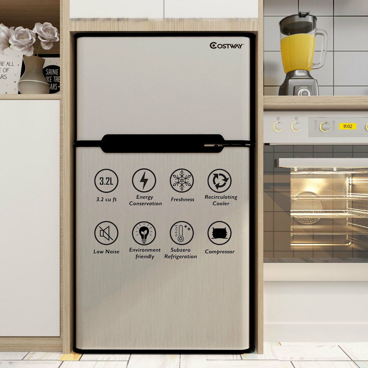 Maxmass Stainless Steel Refrigerator Small Freezer Cooler Fridge Compact 3.2 cu ft. Unit