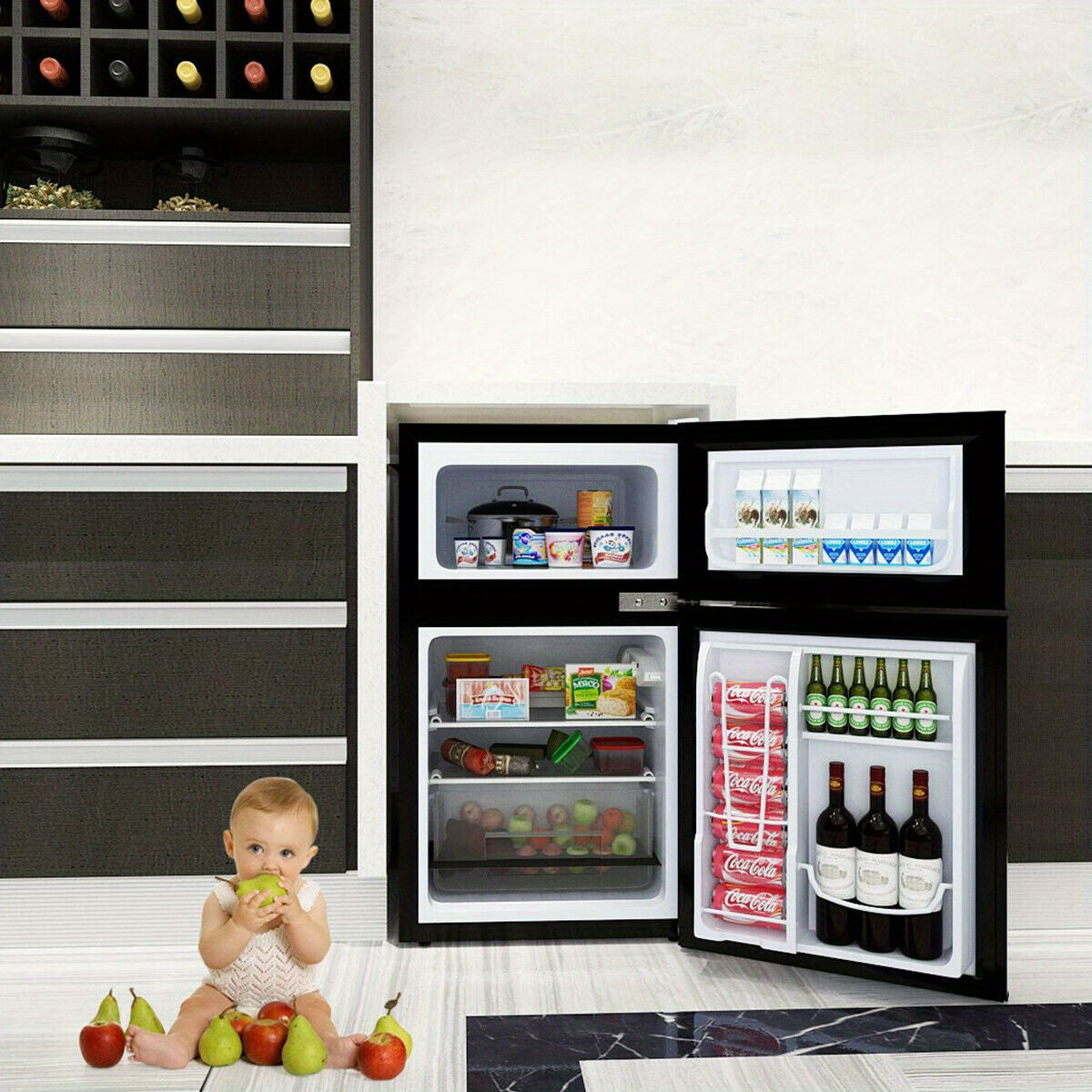 Maxmass Stainless Steel Refrigerator Small Freezer Cooler Fridge Compact 3.2 cu ft. Unit