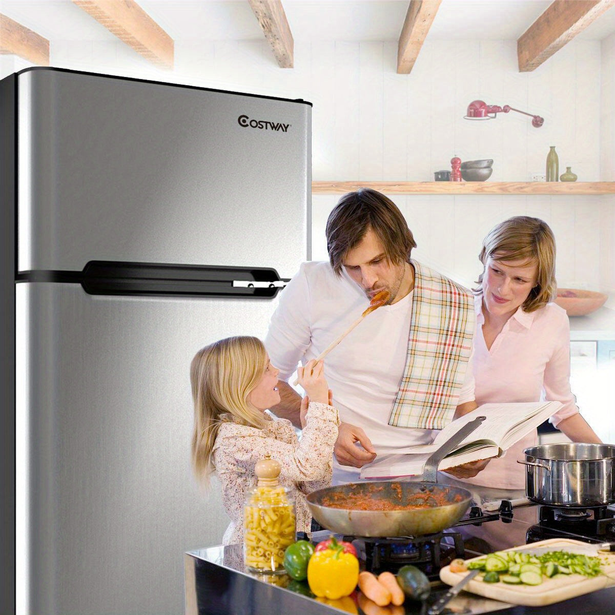 Maxmass Stainless Steel Refrigerator Small Freezer Cooler Fridge Compact 3.2 cu ft. Unit