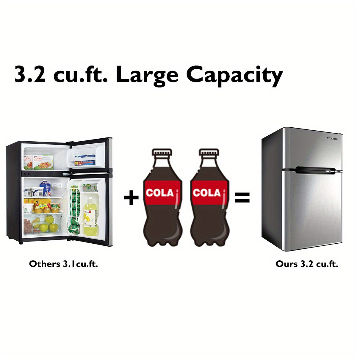 Maxmass Stainless Steel Refrigerator Small Freezer Cooler Fridge Compact 3.2 cu ft. Unit
