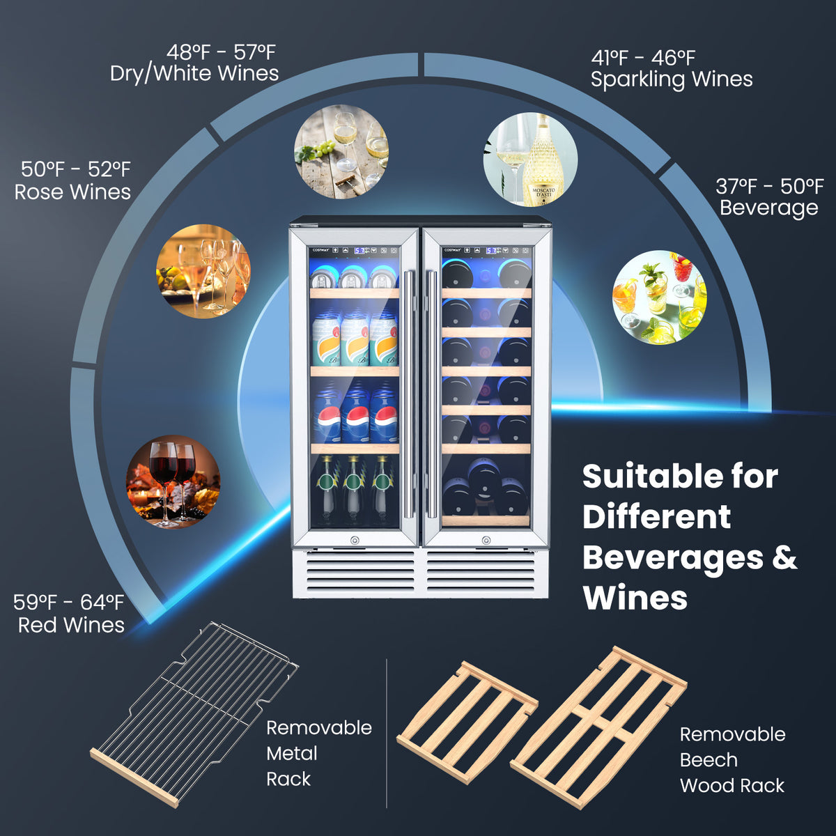 Multigot 24&quot; Dual Zone Wine and Beverage Cooler Refrigerator Dual Control Refrigerator