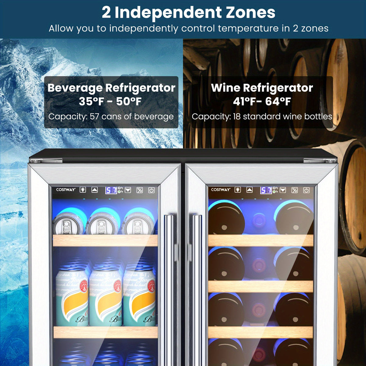 Multigot 24&quot; Dual Zone Wine and Beverage Cooler Refrigerator Dual Control Refrigerator