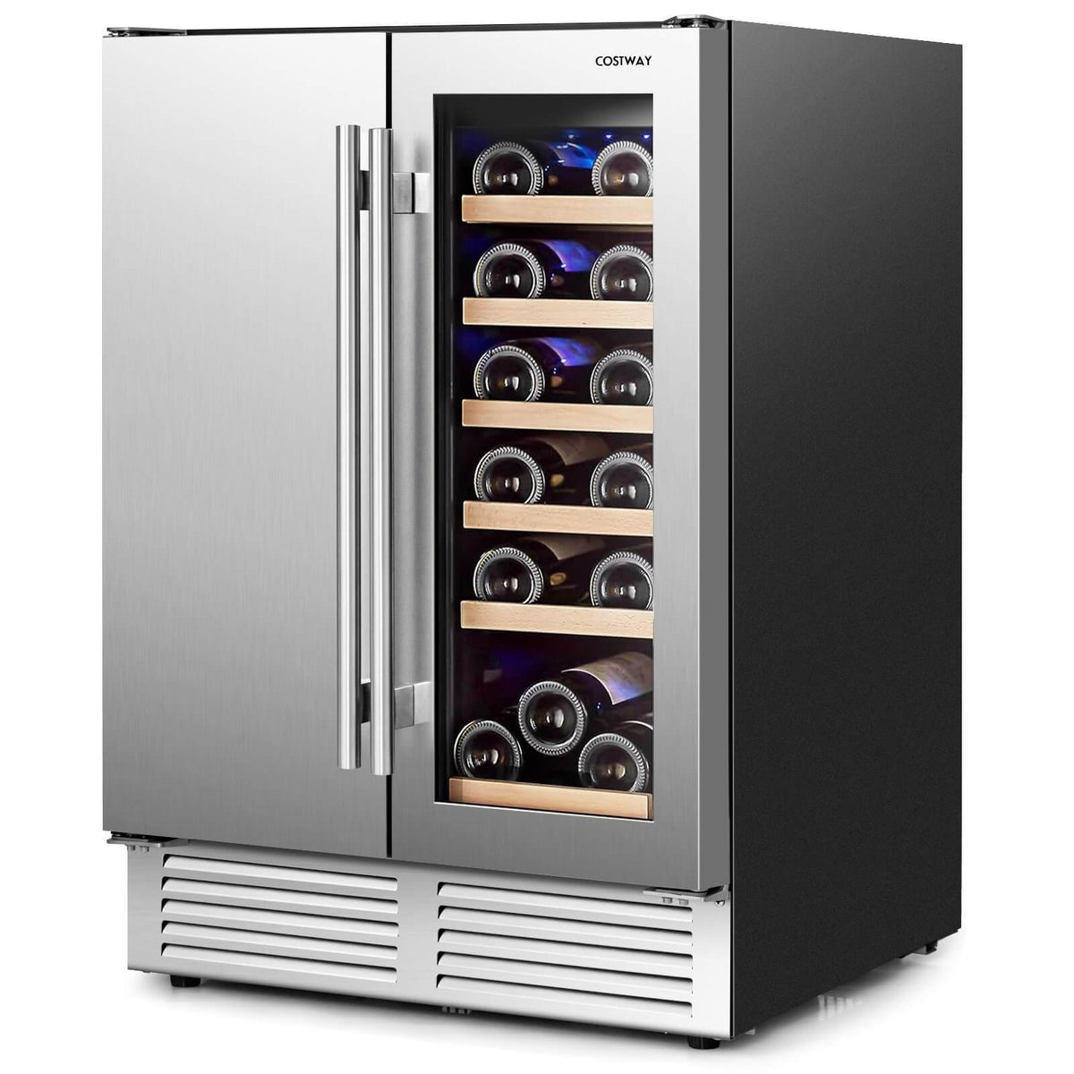 Multigot 2-in-1 Beverage and Wine Cooler Free-standing &amp; Built-in Dual Zones Wine Fridge