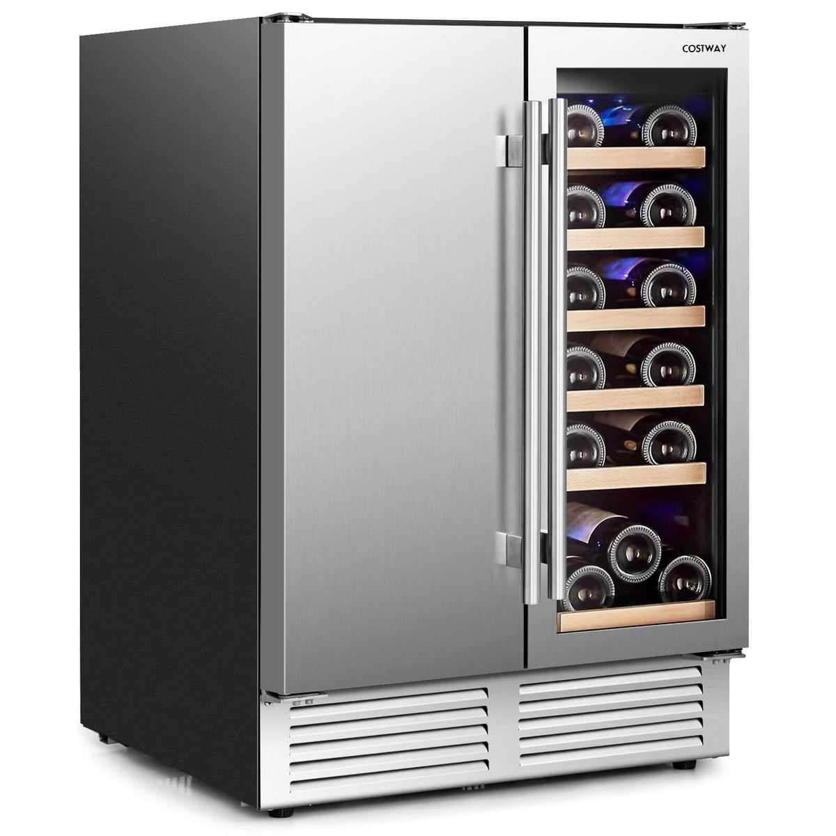 Multigot 2-in-1 Beverage and Wine Cooler Free-standing &amp; Built-in Dual Zones Wine Fridge