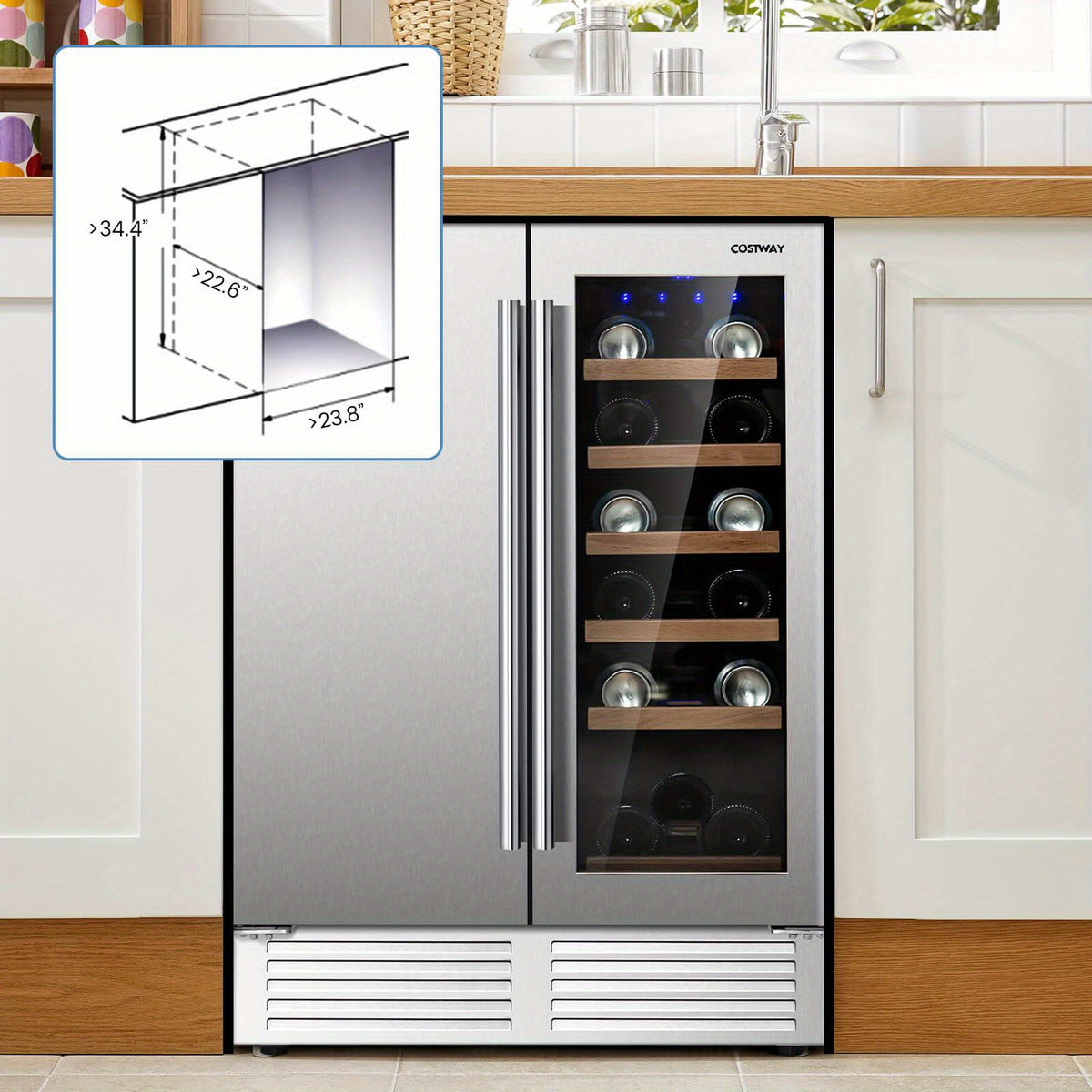 Multigot 2-in-1 Beverage and Wine Cooler Free-standing &amp; Built-in Dual Zones Wine Fridge