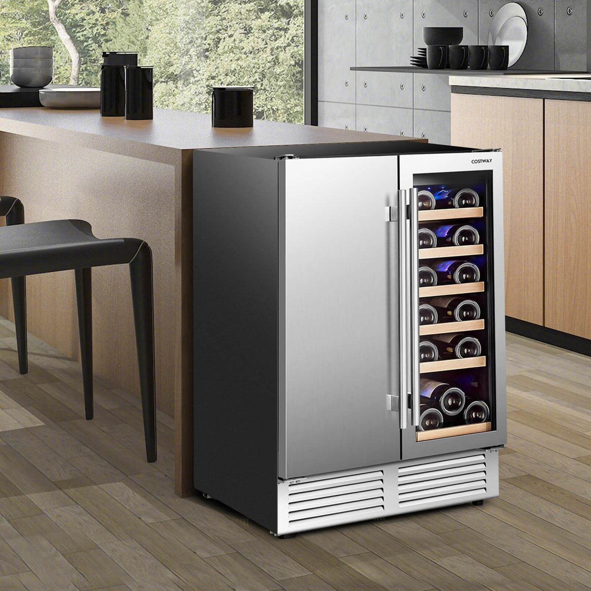 Multigot 2-in-1 Beverage and Wine Cooler Free-standing &amp; Built-in Dual Zones Wine Fridge