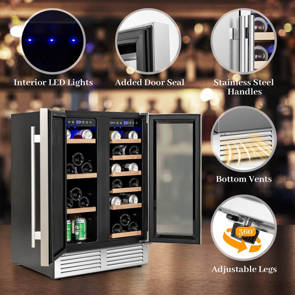 Multigot 2-in-1 Beverage and Wine Cooler Free-standing &amp; Built-in Dual Zones Wine Fridge