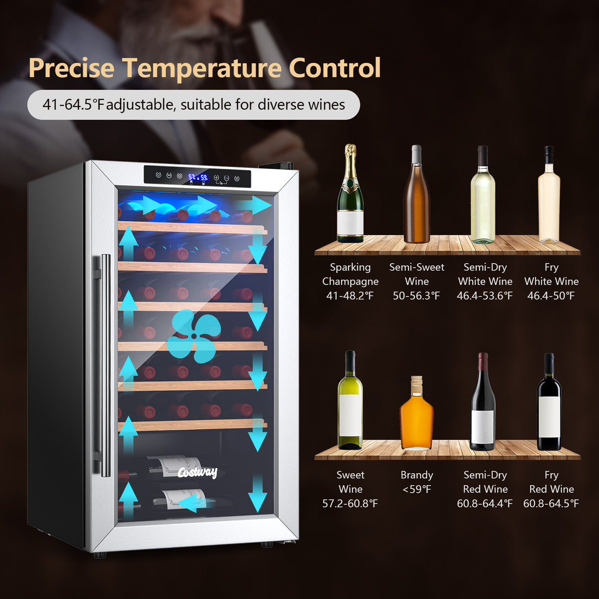 Multigot 20 Inch Wine Cooler Refrigerator for 33 Bottles w/Tempered Glass Door