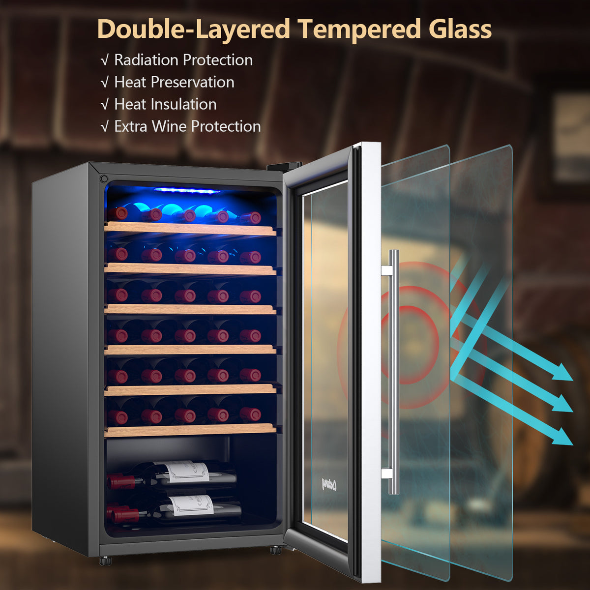 Multigot 20 Inch Wine Cooler Refrigerator for 33 Bottles w/Tempered Glass Door