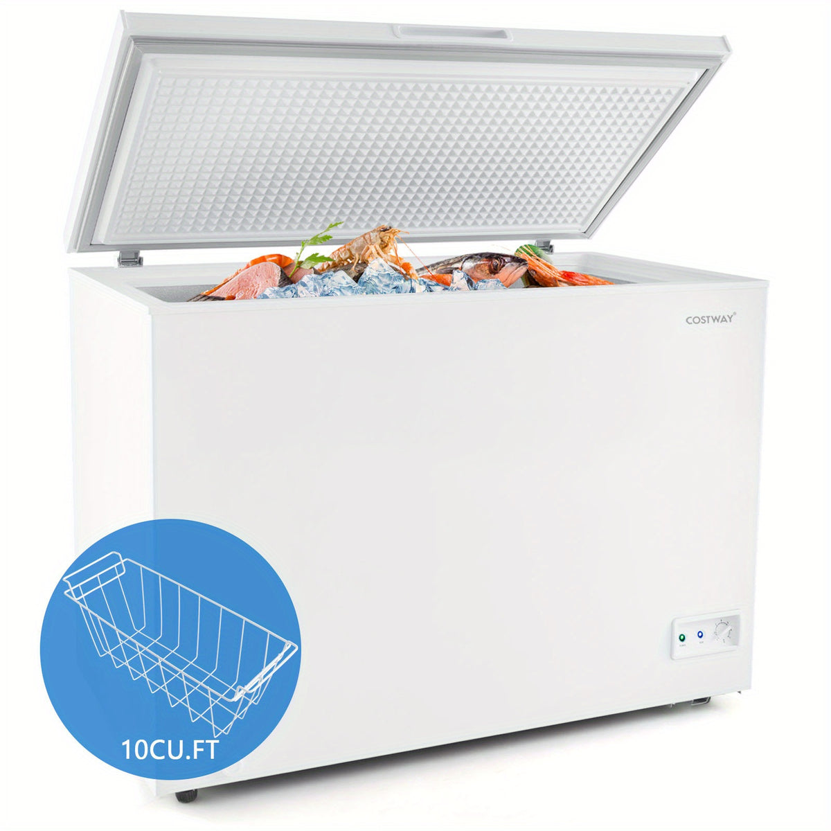 MAXMASS 10 Cu. Ft. Chest Compact Freezer w/ 7-Level Temperature, Removable Basket White