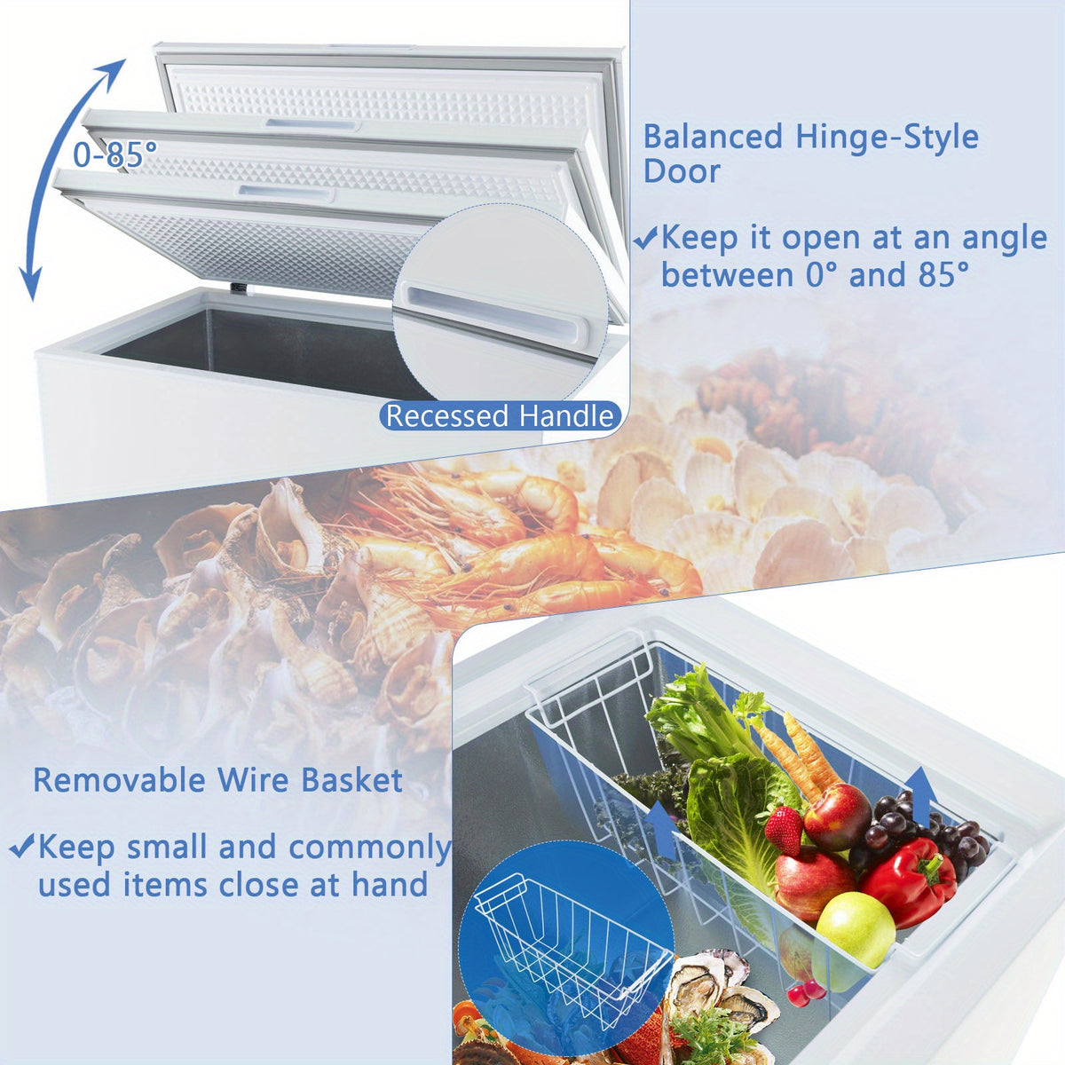 MAXMASS 10 Cu. Ft. Chest Compact Freezer w/ 7-Level Temperature, Removable Basket White