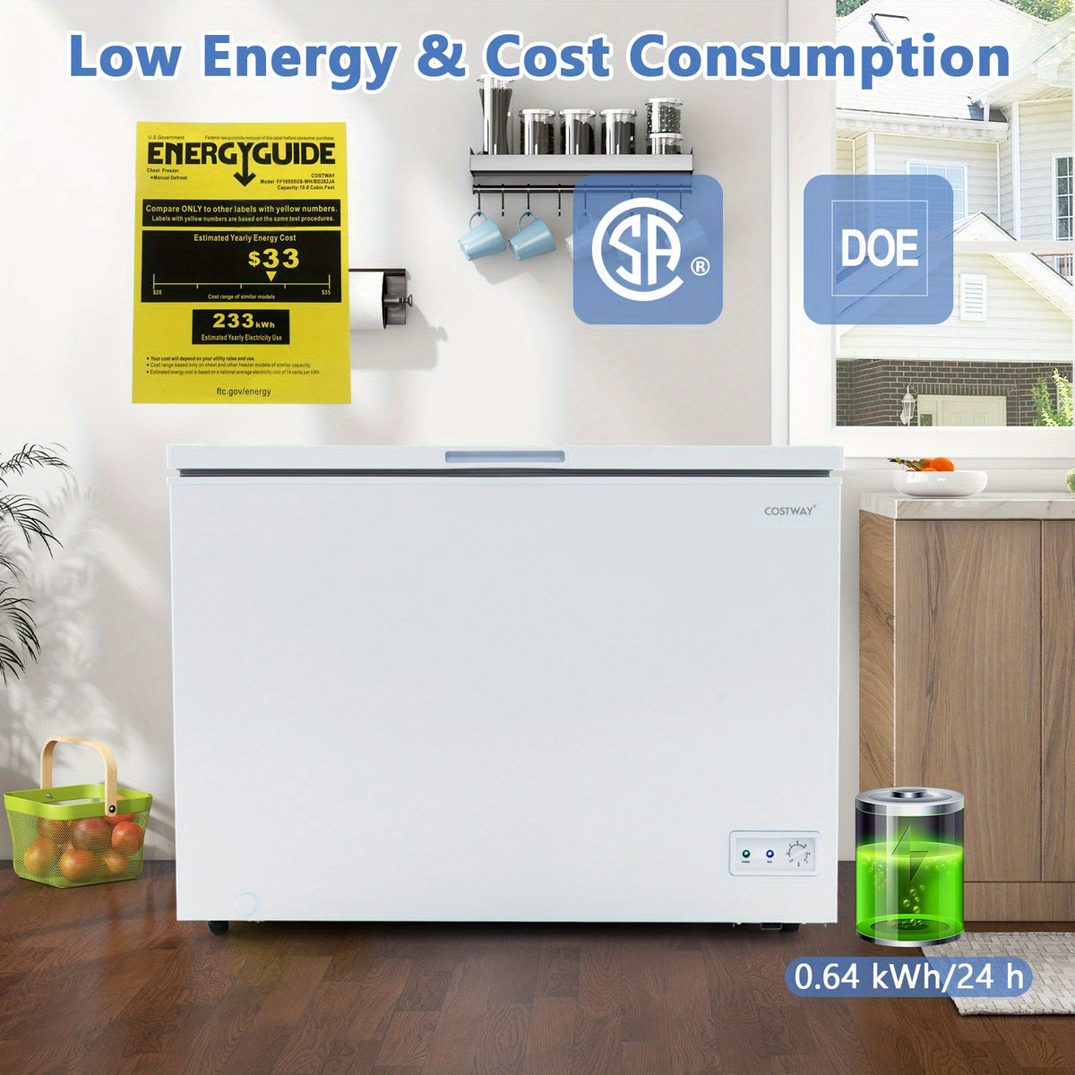 MAXMASS 10 Cu. Ft. Chest Compact Freezer w/ 7-Level Temperature, Removable Basket White