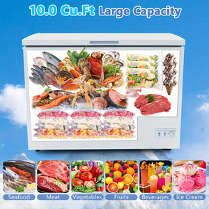 MAXMASS 10 Cu. Ft. Chest Compact Freezer w/ 7-Level Temperature, Removable Basket White