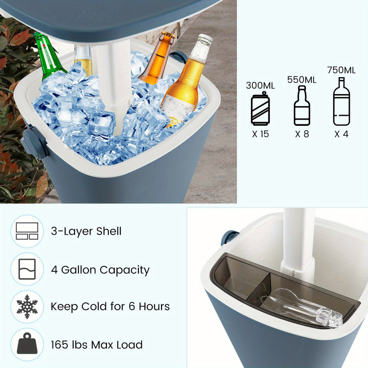 LIFEZEAL 4 Gallon Portable Cooler Bar Table w/ Handle Bottle Opener &amp; Lift Top Lid
