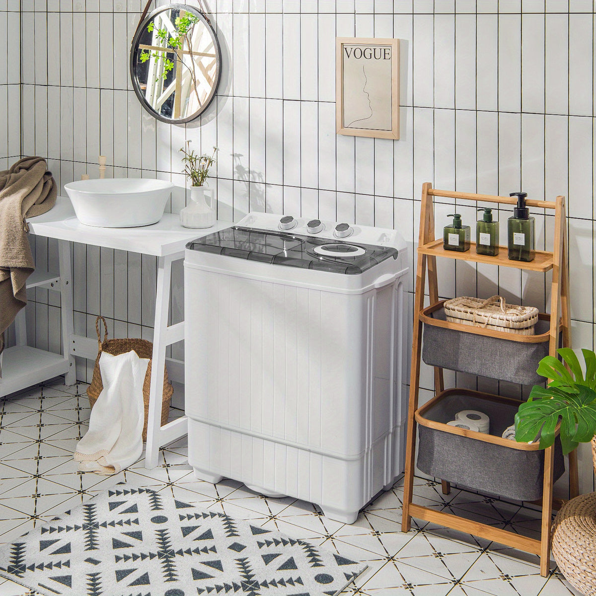 Gymax 26lbs Portable Semi-automatic Twin Tub Washing Machine W/ Drain Pump