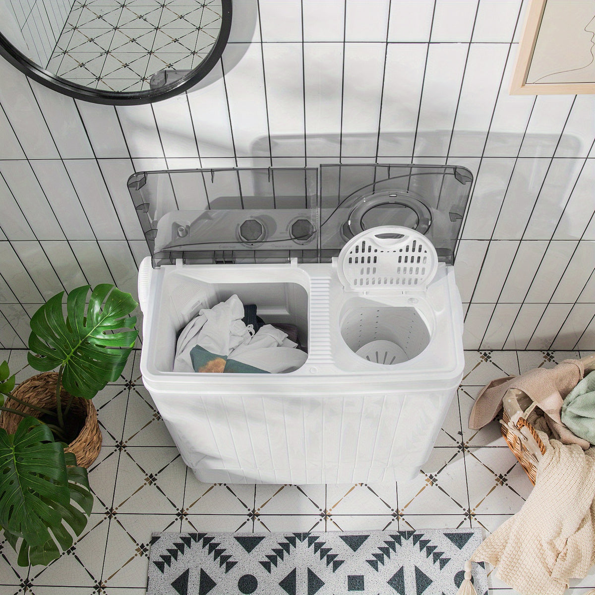 Gymax 26lbs Portable Semi-automatic Twin Tub Washing Machine W/ Drain Pump