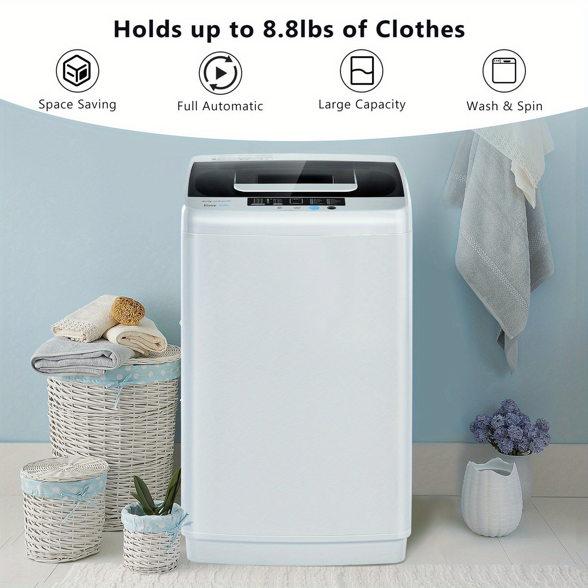 Lifezeal Portable Full-Automatic Laundry Washing Machine 8.8lbs Spin Washer Pump