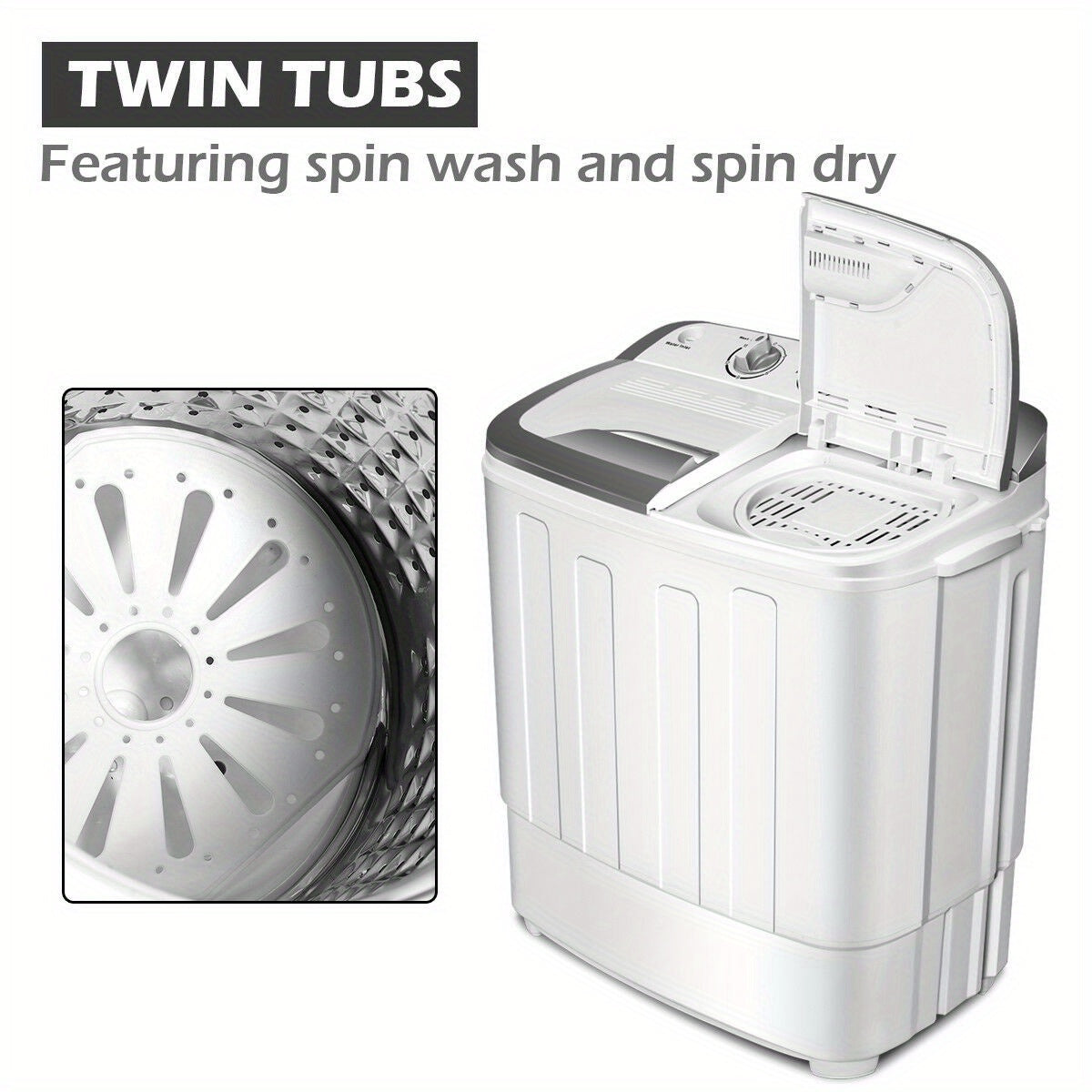 Lifezeal Mini Compact Twin Tub Washing Machine Washer 13lbs Spin Spinner