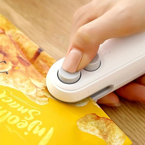 Mini Portable Snacks Bag Sealer: Rechargeable 2-in-1 Heat Sealer with Cutter for Chip Bags, Plastic Bag Re-sealer, Small Sealing Machine with Cutter Blade, Heat Vacuum Sealer, USB Rechargeable